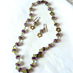 ✨Exquisite Sterling Silver Carlo Biagi Purple and Green Necklace and Earring Set